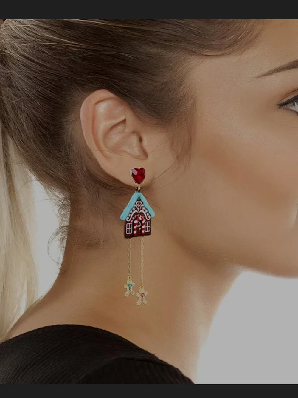 Betsey Johnson Holiday Jingle Bell Bling Gingerbread Earrings